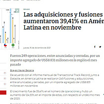Las adquisiciones y fusiones aumentaron 39,41% en Amrica Latina en noviembre